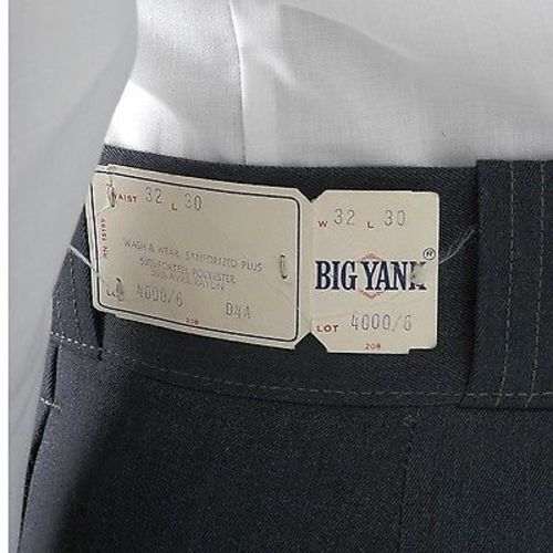 Deadstock 1960s Men's Big Yank Sanforized Blue Twill Workwear Pants