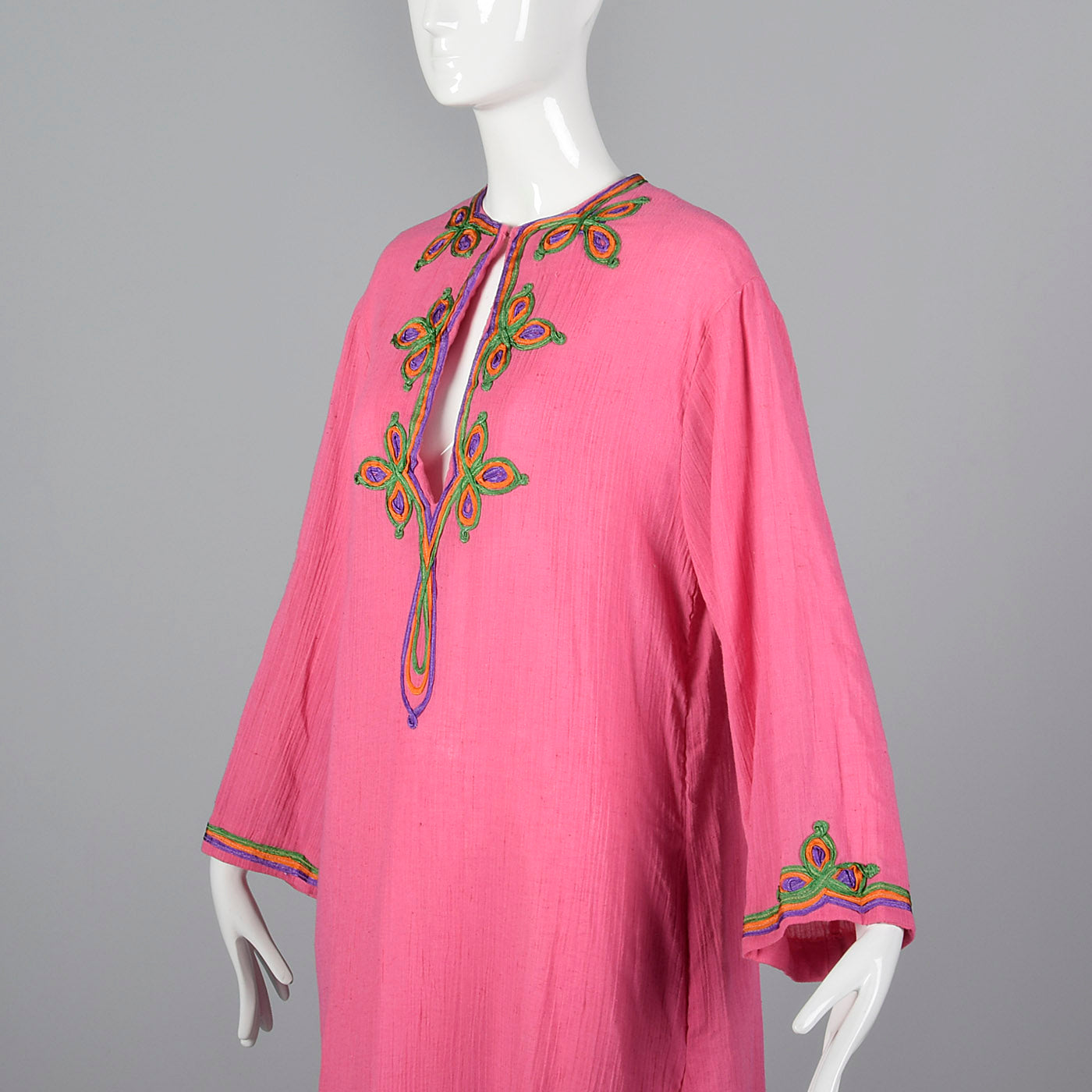 1970s Christian Dior Pink Kaftan Dress with Keyhole Bust