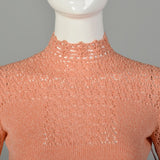 Medium 1970s Peach Knit Dress Spring Sweater Long Sleeve