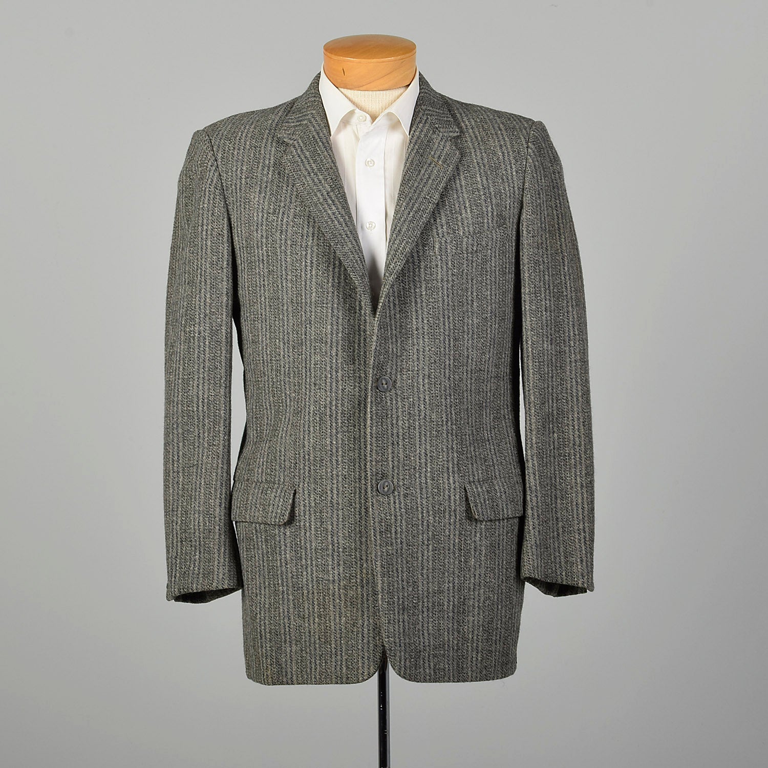 1950s Mens Wool Tweed Jacket Gray Stripe