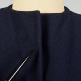 XXS 1950s Navy Blue Princess Coat Hourglass Coat Dress Winter Weight Wool