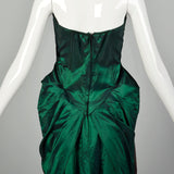 Small 1980s Dress Formal Green Taffeta Mermaid Strapless Evening Prom Gown