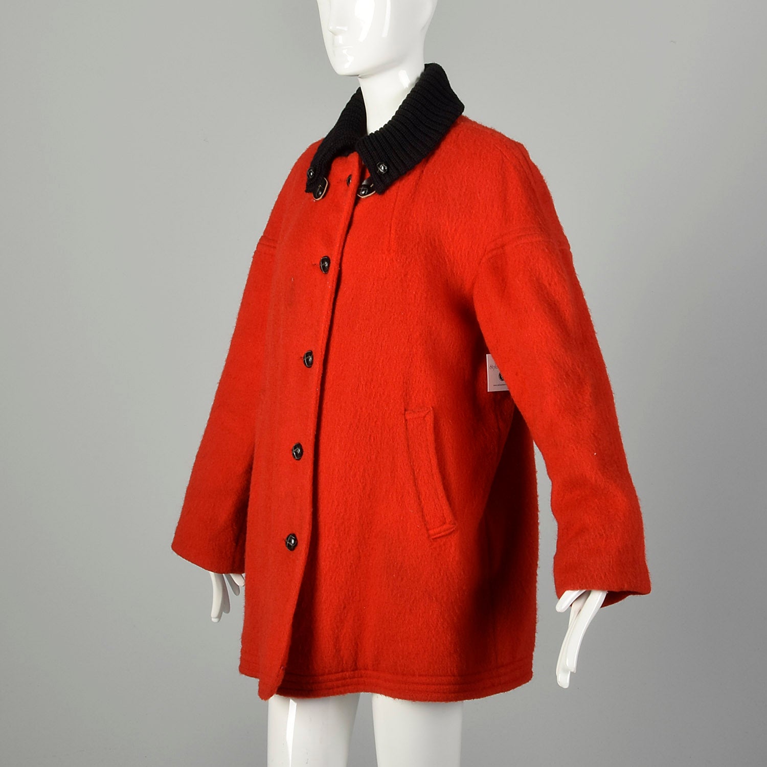 Large 1960s Hudson Bay Coat Red Wool Vintage Winter Outerwear Faux Shearling