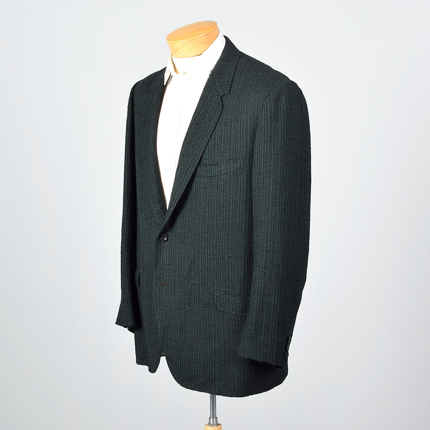 1960s Mens Black with Green Stripe Jacket in a Textured Weave