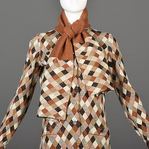 1970s Givenchy Argyle Knit Dress with Matching Scarf