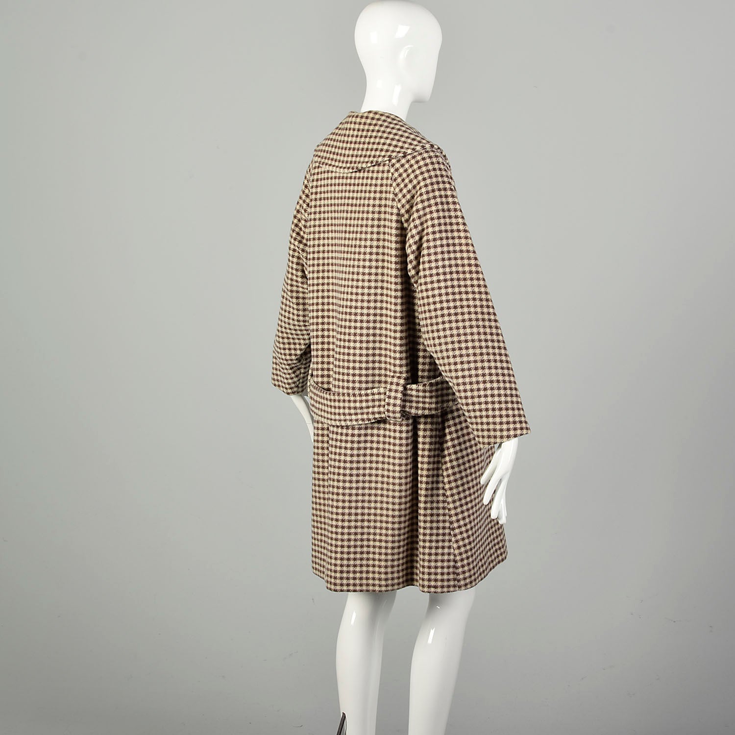 Large 1950s Swing Coat Brown Plaid Loose Winter Double Breasted Overcoat