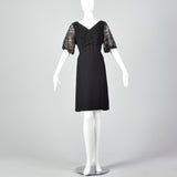 1960s Black Lace Sleeve Shift Dress
