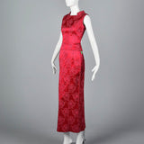 1960s Dark Pink Floral Top and Skirt Set