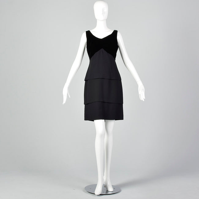 Small 1960s Black Velvet Tiered Skirt Cocktail Dress
