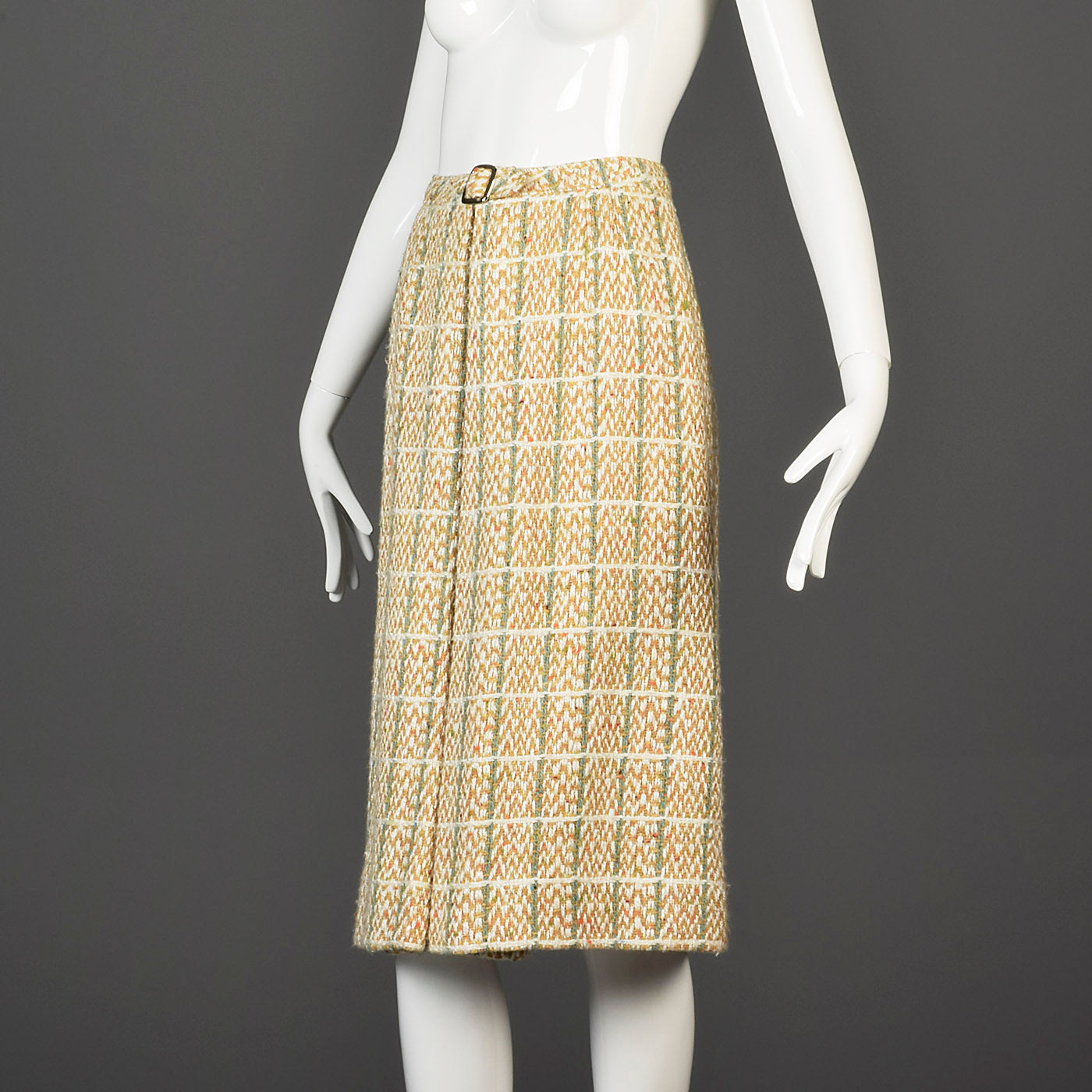 1960s Courreges Plaid Tweed A-Line Skirt