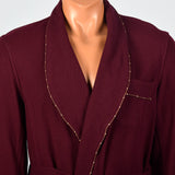 1960s Mens Burgundy Wool Robe with Shawl Collar