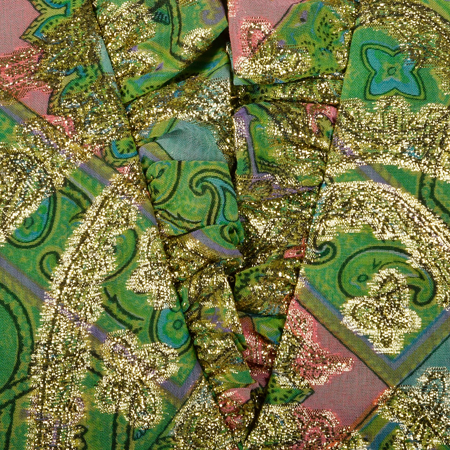 Small Mollie Parnis 1960s Green and Gold Paisley Dress