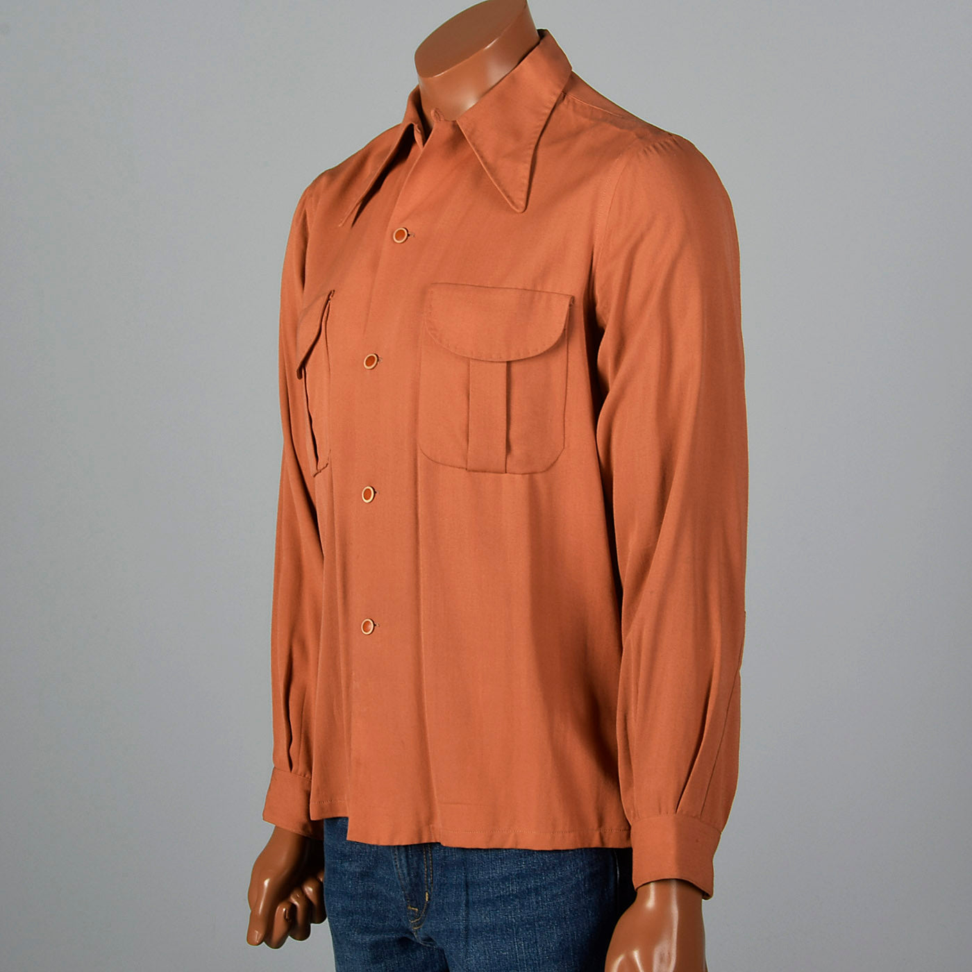 1940s Rust Shirt with Spearpoint Collar