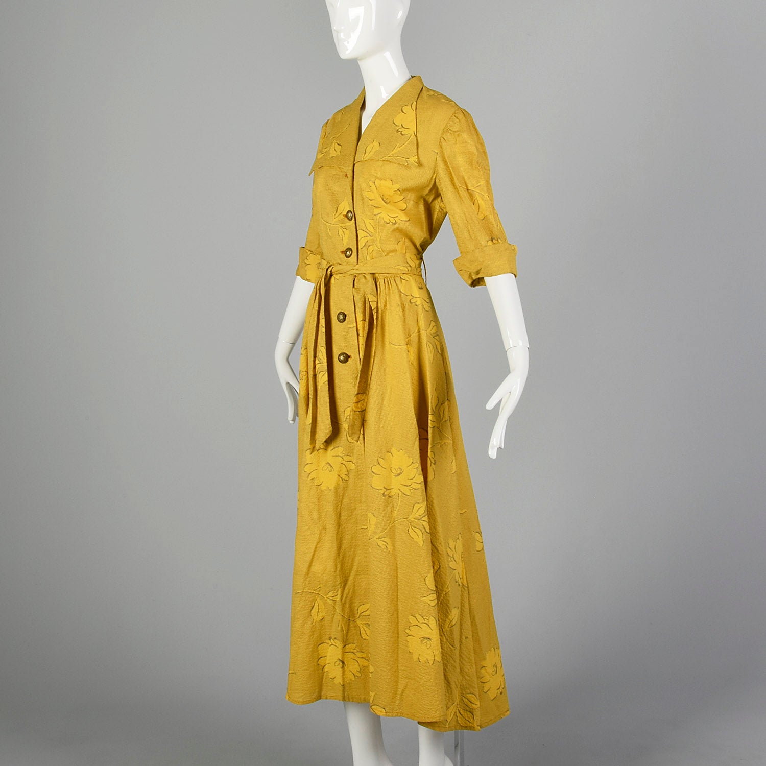 1950s Large Yellow Seersucker Day Dress