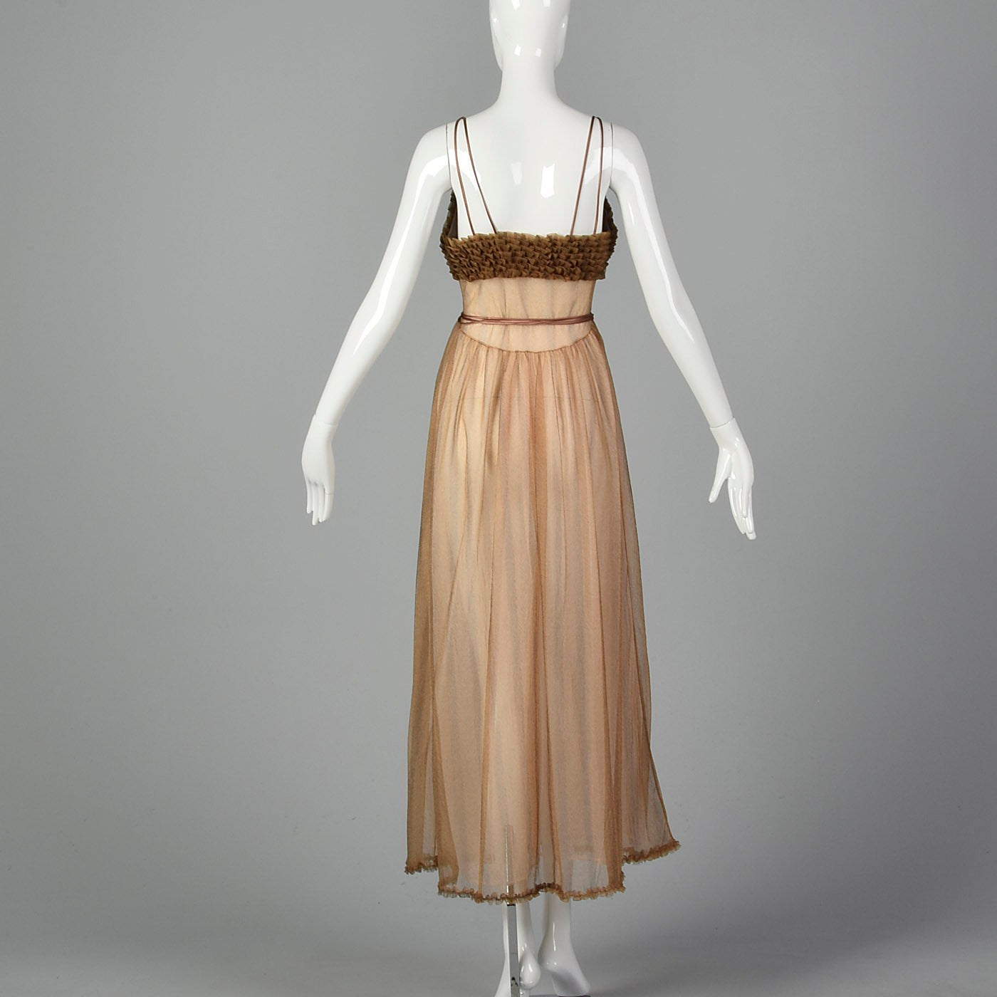 1950s Beige Nightgown with Ruffle Bust