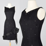 1950s Black Dress with Rhinestones and Asymmetric Bow