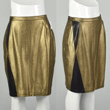 Medium 1990s Gianni Versace Pencil Skirt Metallic Gold Black Embellishments