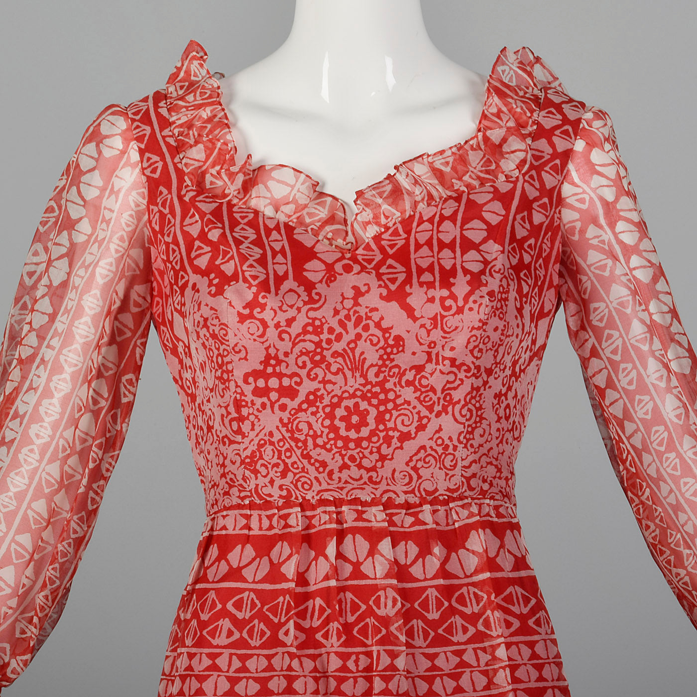 1960s Oscar de la Renta Red Bohemian Print Dress