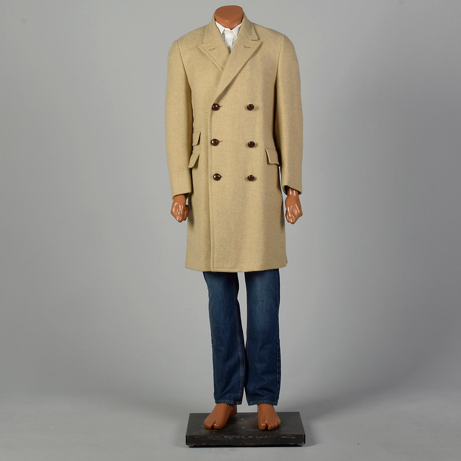 Small 1960s Men's Tan Double Breasted Coat