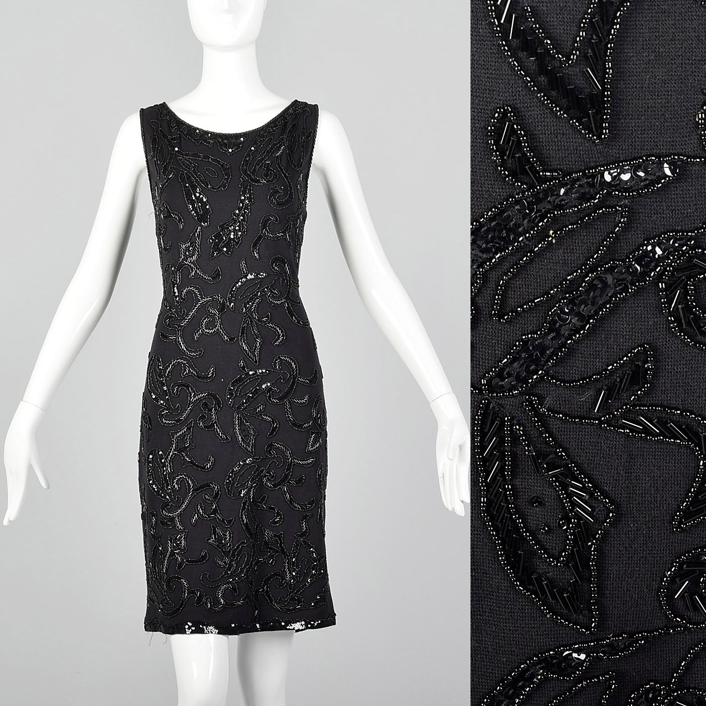 1990s Carmen Marc Valvo Black Beaded Dress