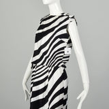 Small 1960s L'Aiglon Dress Black and White Striped Op Art Blouson Sleeveless Summer