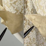 Small 1990s Pilar Rossi Lace Dress Metallic Gold Lamé Portrait Collar