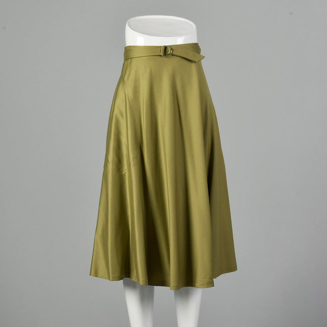 Ellen Tracy 1970s Green Wrap Skirt