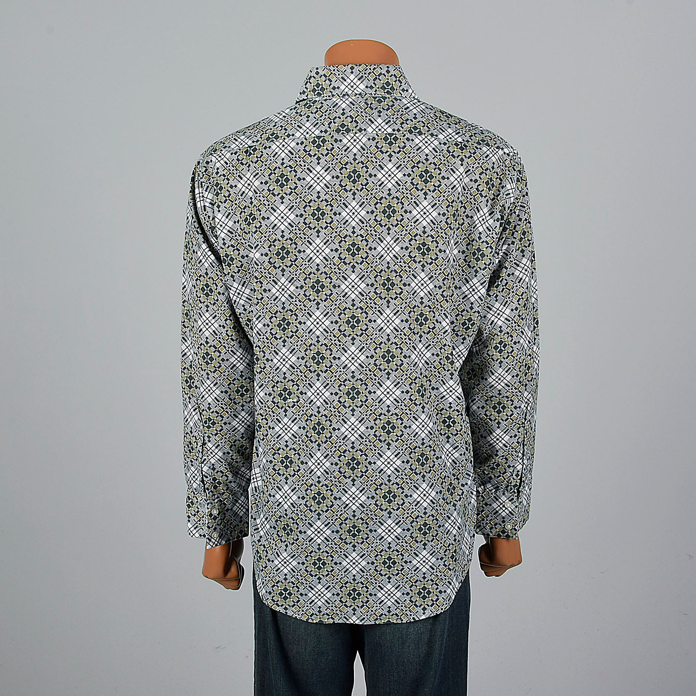 1970s Green Geometric Print Disco Shirt