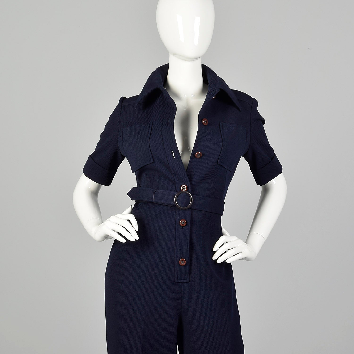 Small 1970s Navy Blue Jumpsuit