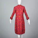 1970s Adele Simpson Red Silk Brocade Dress