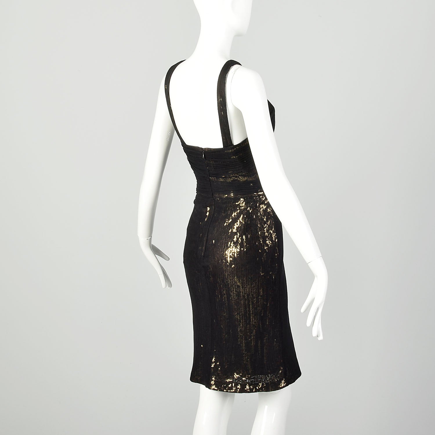 Medium Theia Black Party Dress Sheer Mesh Sleeveless Gold Sequin Mini