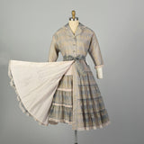 Small 1950s Dress Set Gray Flocked Ruffle Matching Petticoat