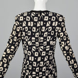 1980s Louis Feraud Black Print Dress with Drop Waist