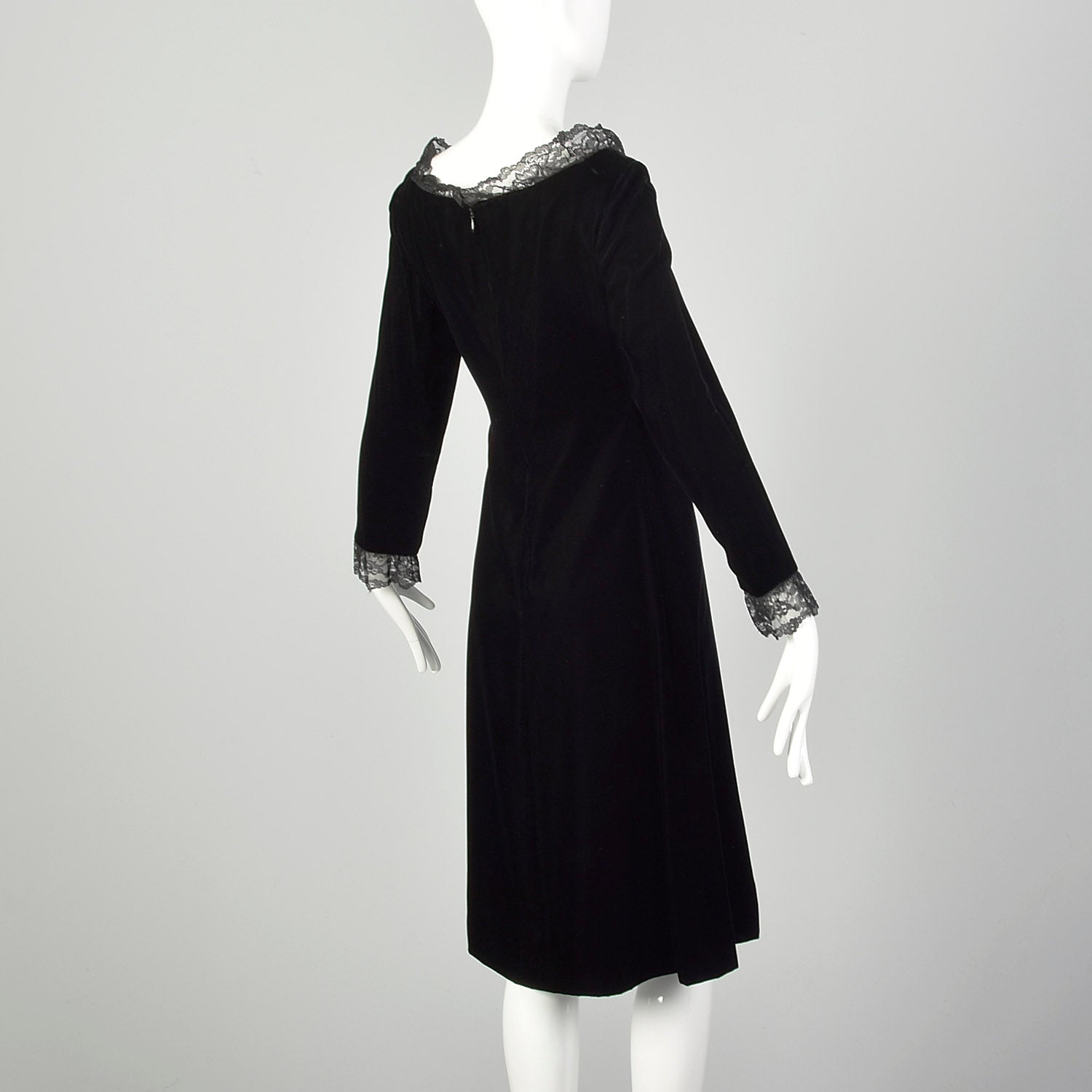 Medium 1970s Mollie Parnis Dress Classic Black Velvet Cocktail Party Modest Evening Gown