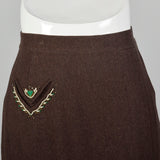 Medium 1950s Brown Wool Skirt With Decorative Beading