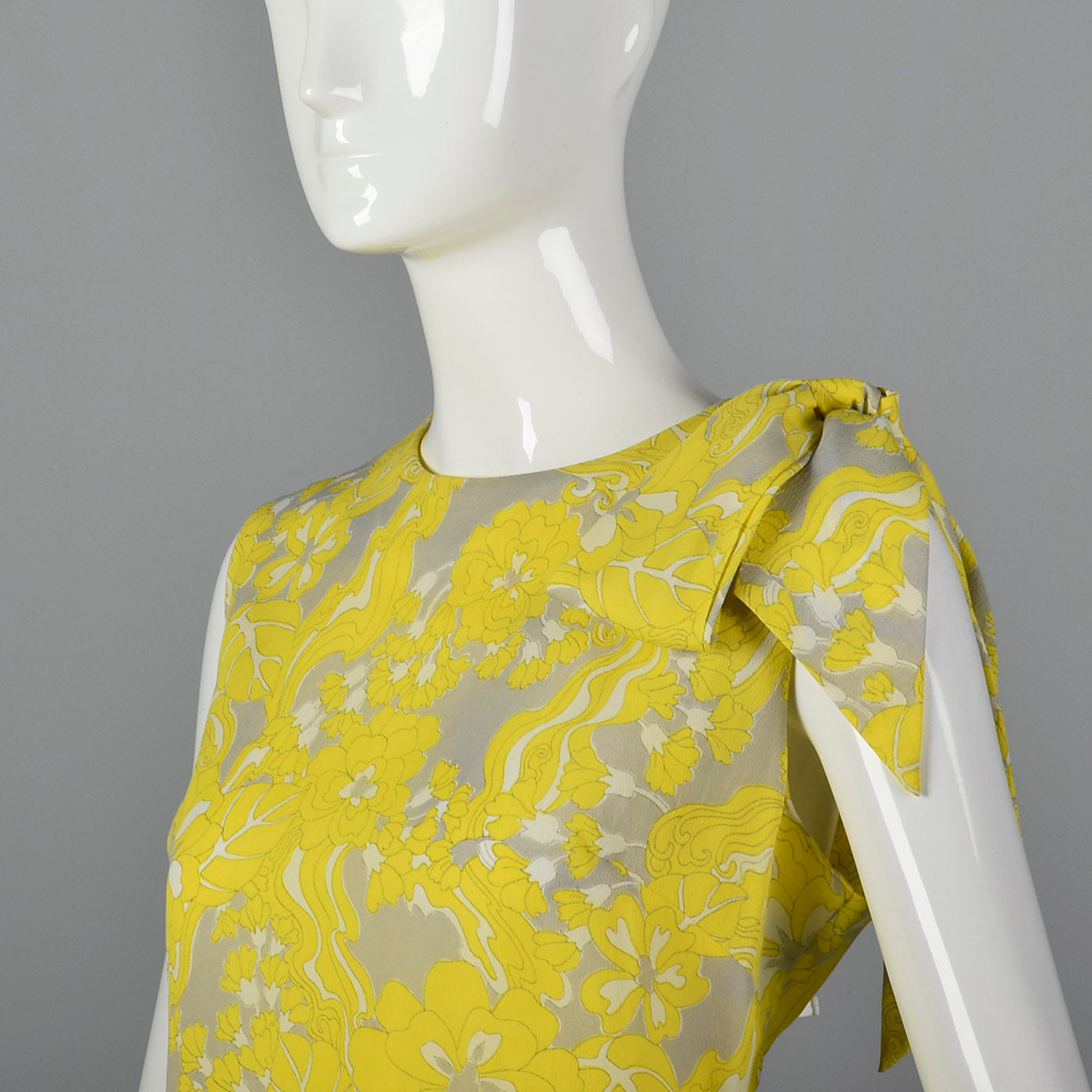 1960s Yellow Print Shift Dress with Drop Waist