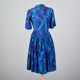 1950s Blue and Purple Day Dress