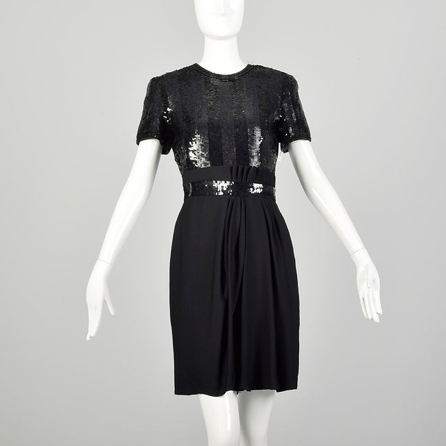 Small 1990s Little Black Dress Sequin Bill Blass Evening Cocktail LBD