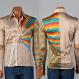 1970s Nik Nik Silky Baseball and Rainbow Print Disco Shirt