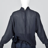 1980s Valentino Night Navy Silk Dress with Swiss Dot Print