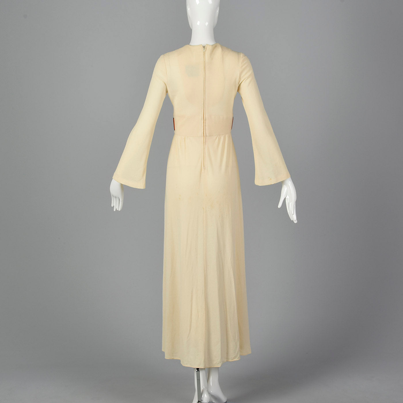 1970s Asymmetric Cream Dress with Suede Applique