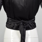 Small-Large 1980s Black Beaded Collar Wrap Top