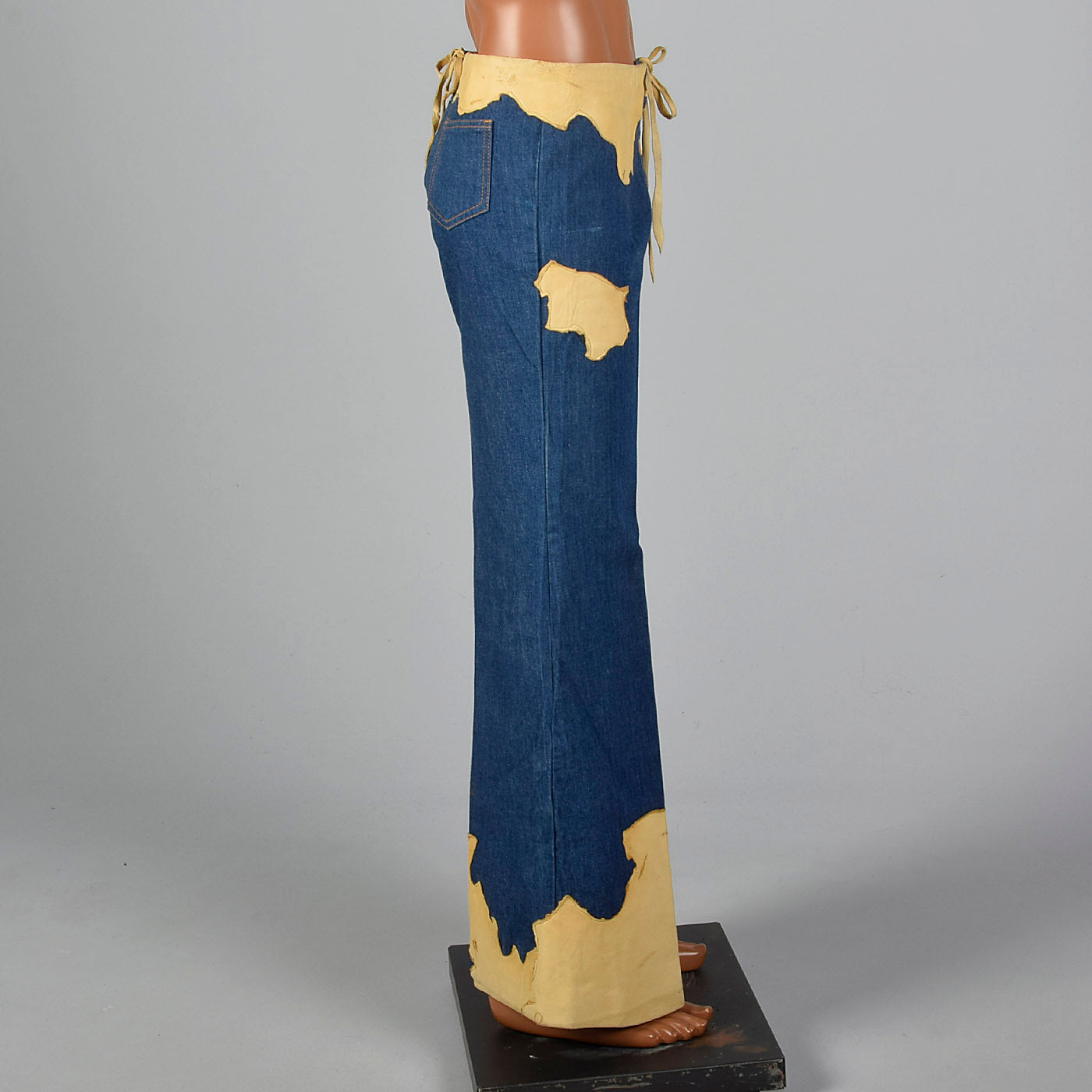 1970s Mens Bell Bottom Jeans with Lace Up Waist