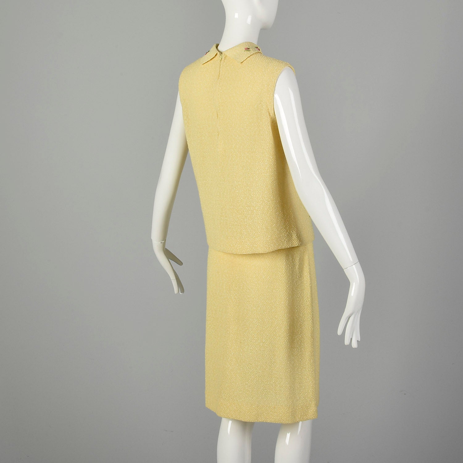 Medium 1960s Yellow Knit Outfit Sleeveless Top and Skirt
