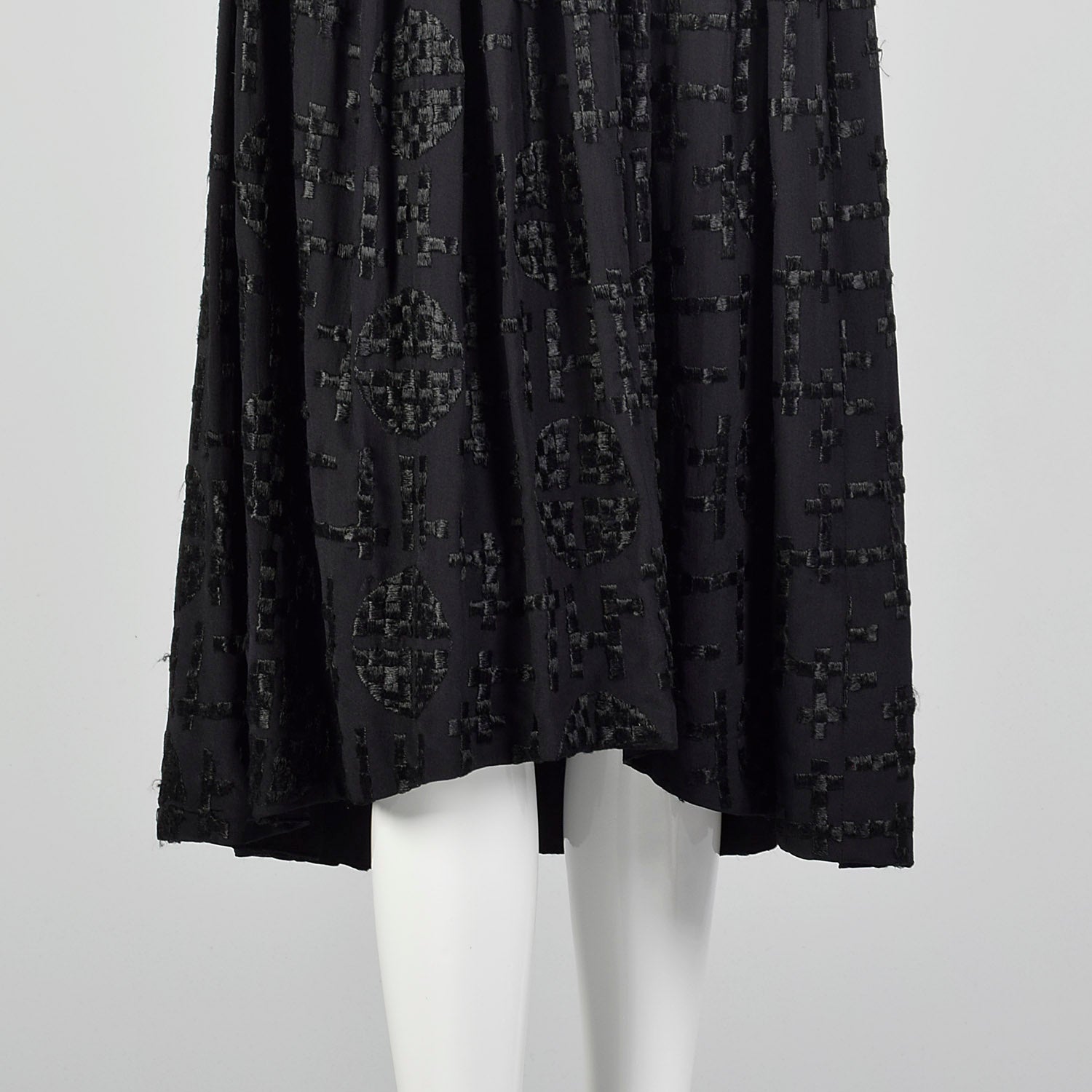 1930s Black Embroidered Deco Dress