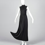 1970s Black Jersey Knit Maxi Dress