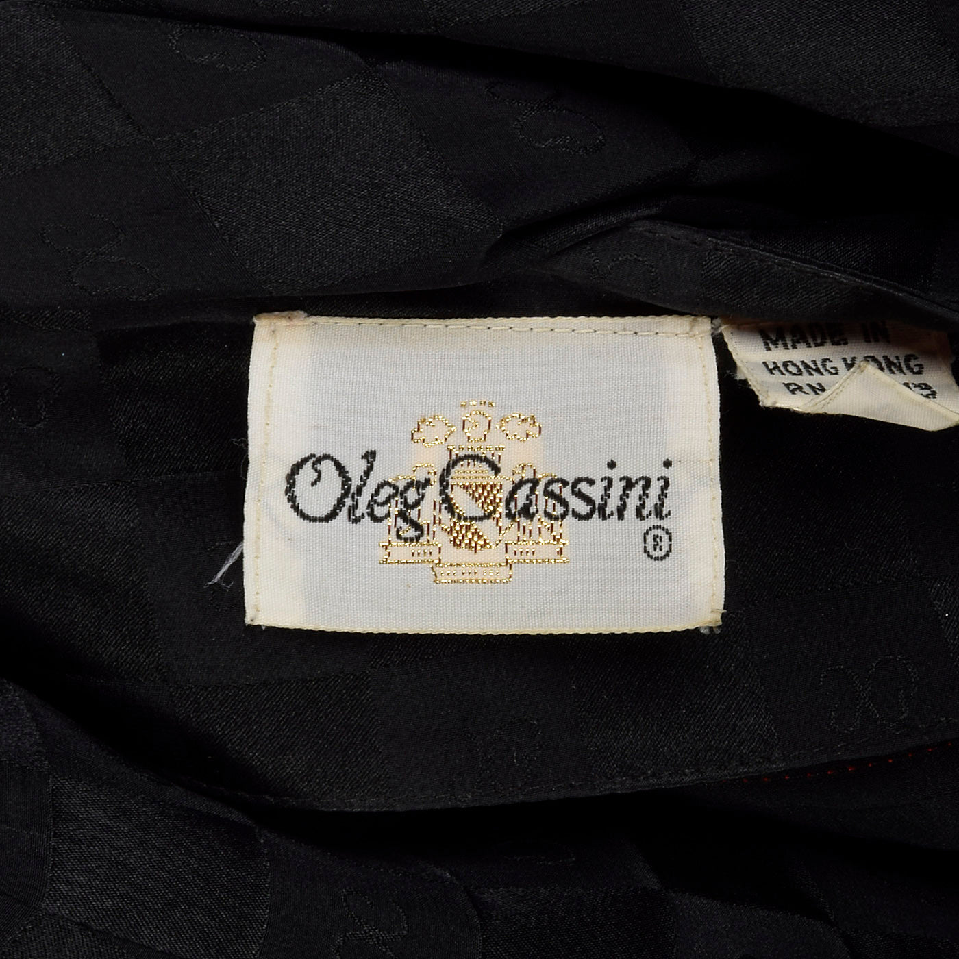 1980s Oleg Cassini Black Silk Dress with Red Trim