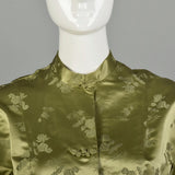 Medium 1960s Sage Green Asian Dress Hand Sewn Silk Frog Closures
