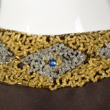 1960s Brown Shift Dress with Beaded Collar
