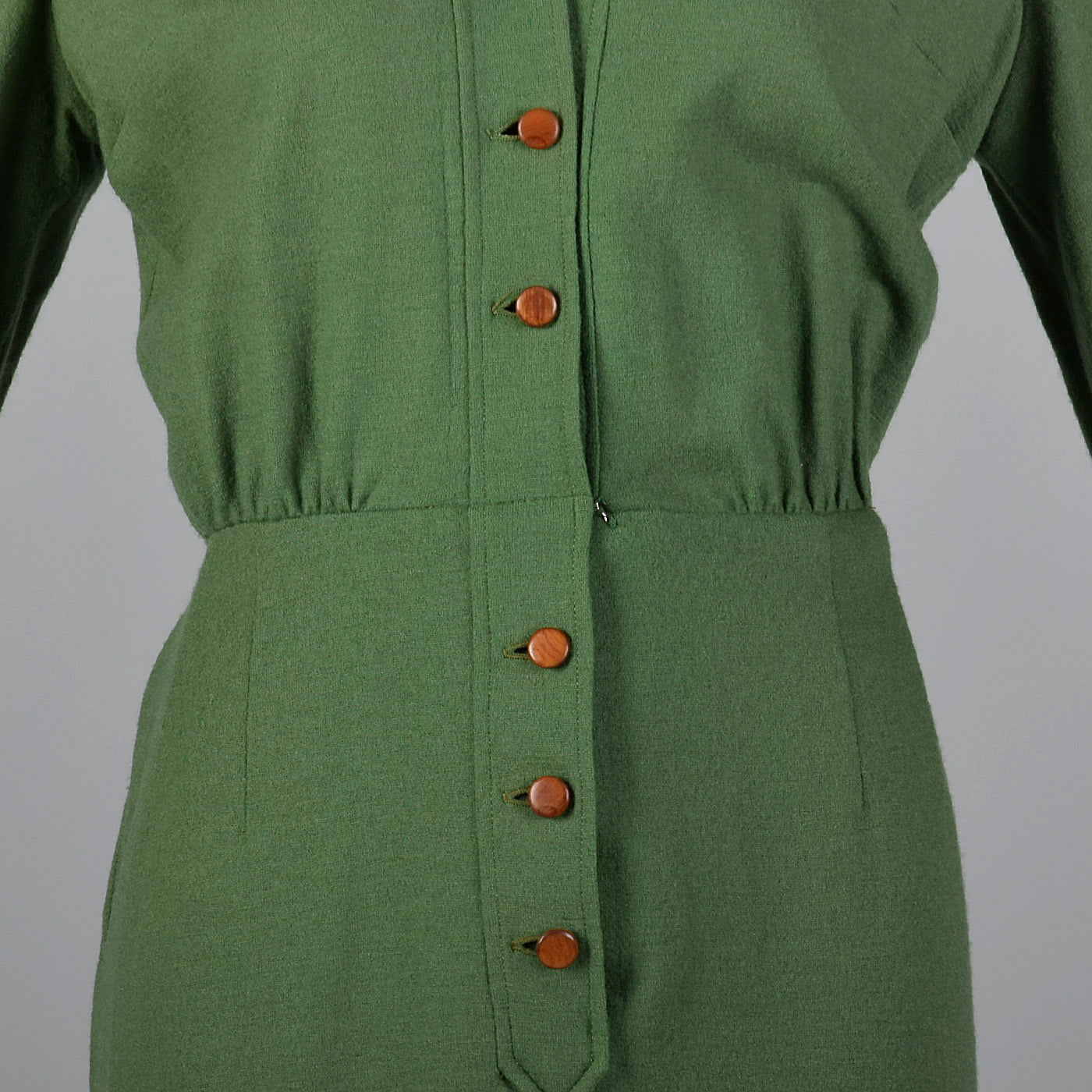 1960s Green Wool Pencil Dress with Button Front